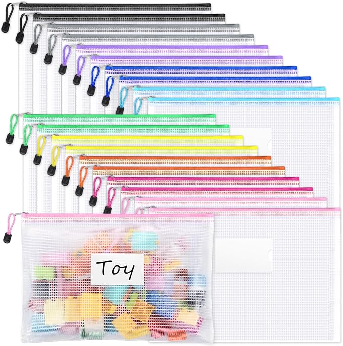 Sooez 20 Pack Mesh Zipper Pouch Bags, A4 Letter Size, Zipper Bags by Sooez