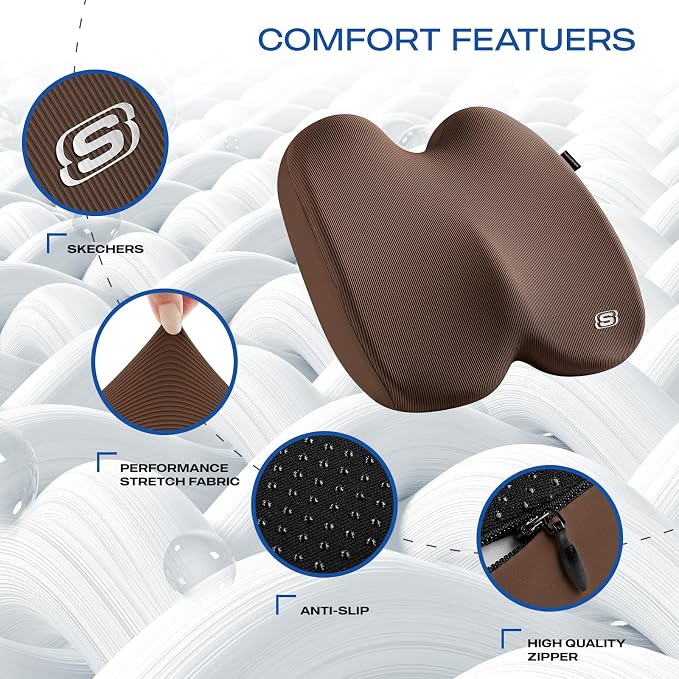 Skechers Memory Foam Seat Cushion, Ribbed Fabric Office Chair Cushion - Image 3