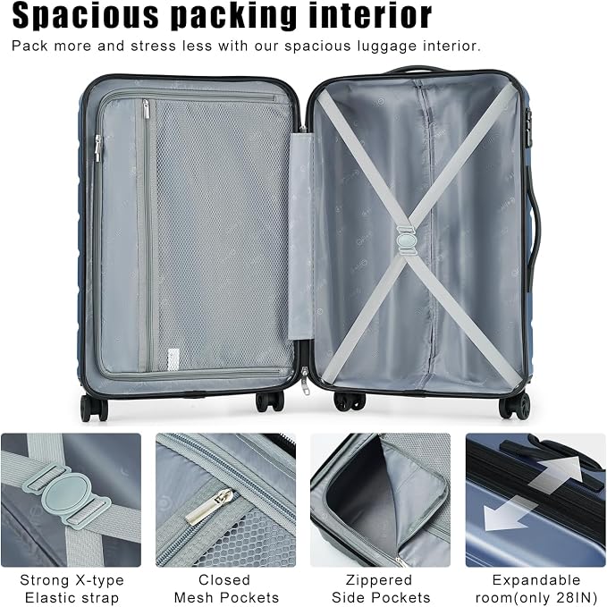 Coolife Luggage Suitcase Carry-on Spinner TSA Lock USB Port Expandable - Image 5