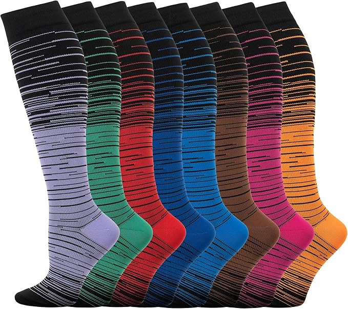 Compression Socks for Women Men Circulation Knee High 8 Pairs for Nurses by HELLOMOMOYA