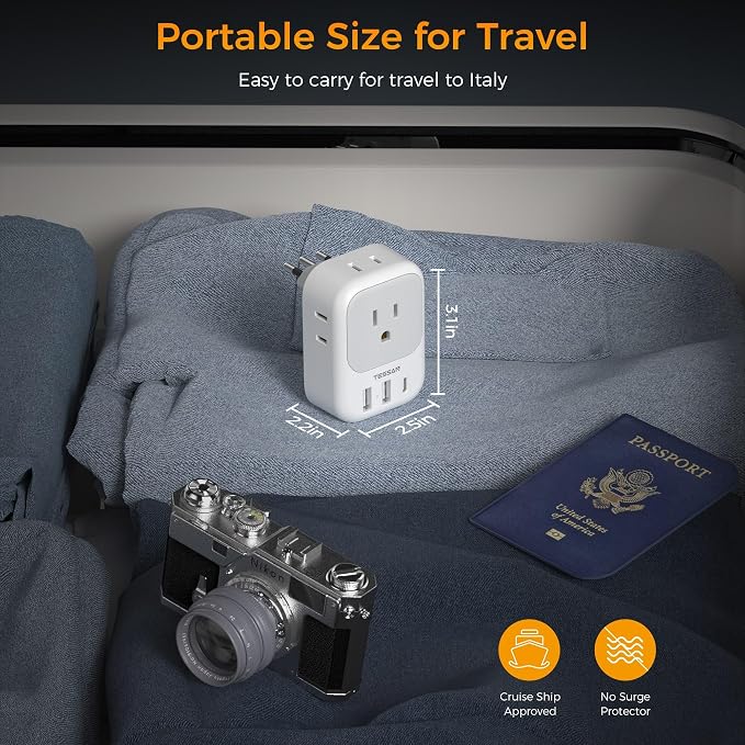 Italy Travel Plug Adapter 2 Pack, TESSAN Italy Power Adaptor - Image 5