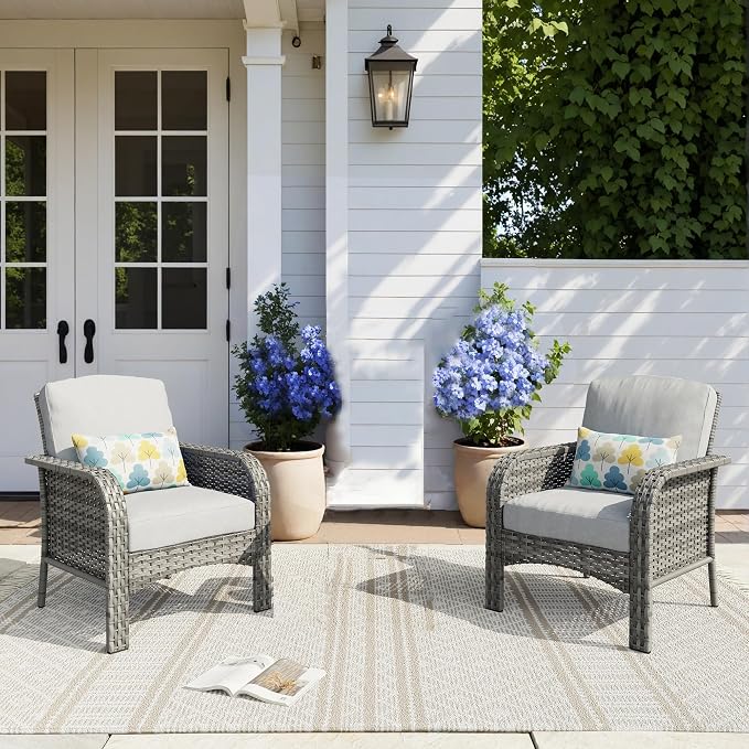 HOOOWOOO Patio Furniture Set, 2 Pieces Outdoor Wicker Chairs Set, All Weather by DesignforBetterLife