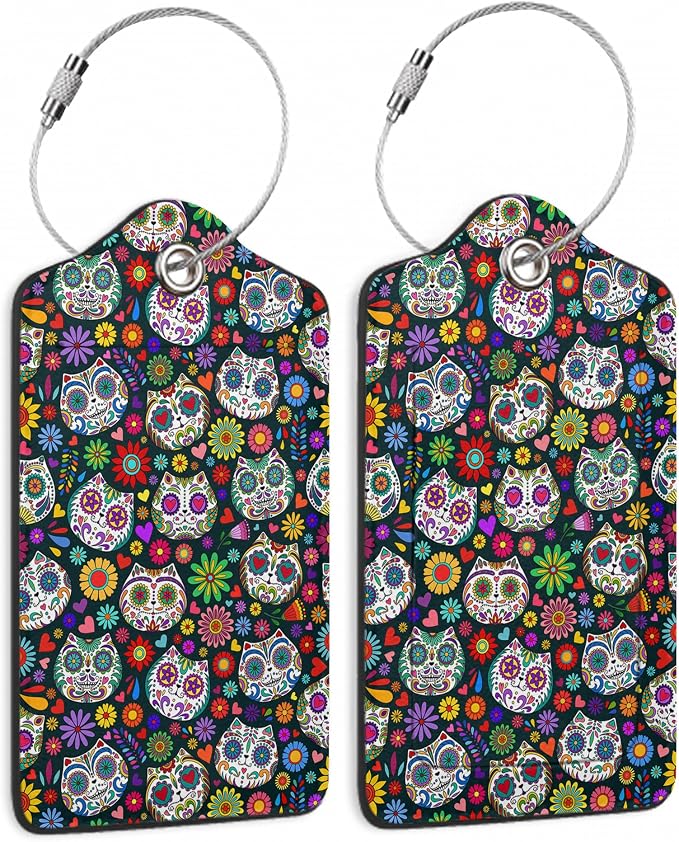 Sugar Skull Cat 2 Pack Luggage Tag by SKYDAWNY