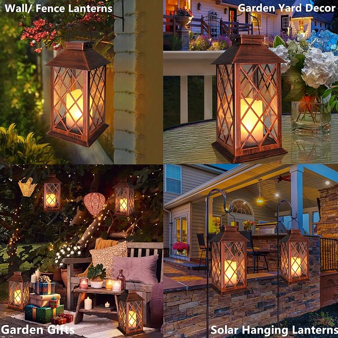 TAKE ME 14" Solar Lanterns Outdoor Garden Hanging Lantern Waterproof LED - Image 2