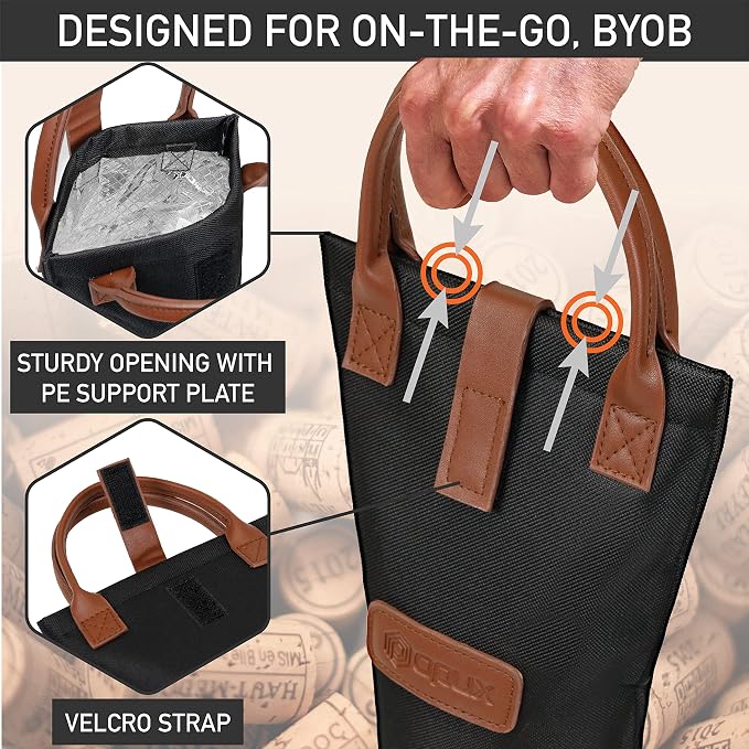 opux Wine Bag Single Bottle Carrier Tote, Insulated Travel Wine Cooler Bag - Image 4