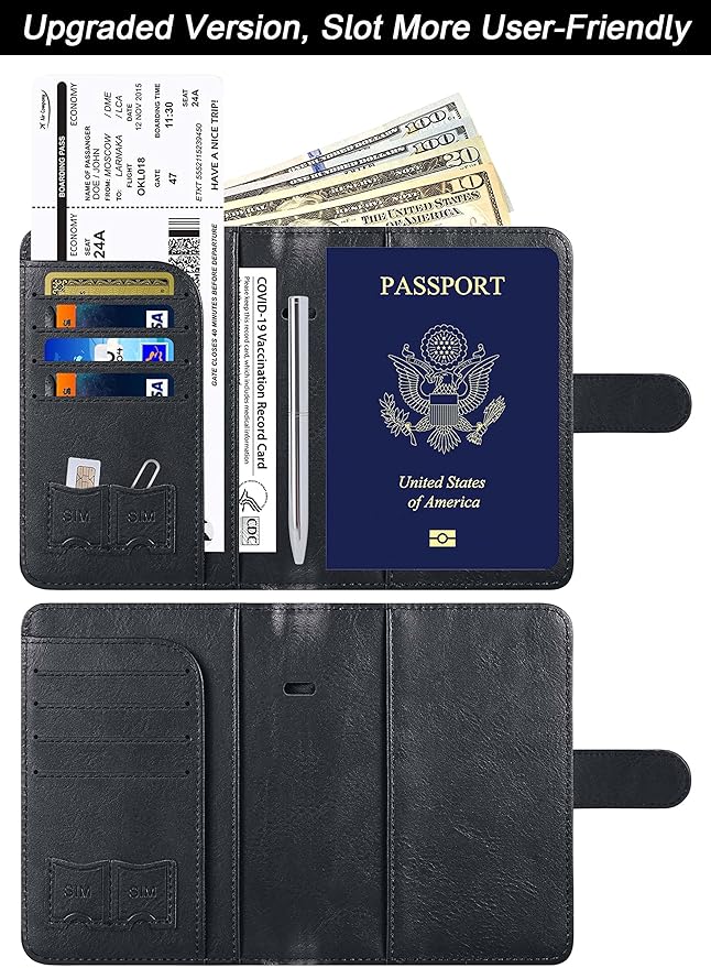 Airtag Passport Holder Cover Wallet Travel Essentials Leather RFID Blocking - Image 2