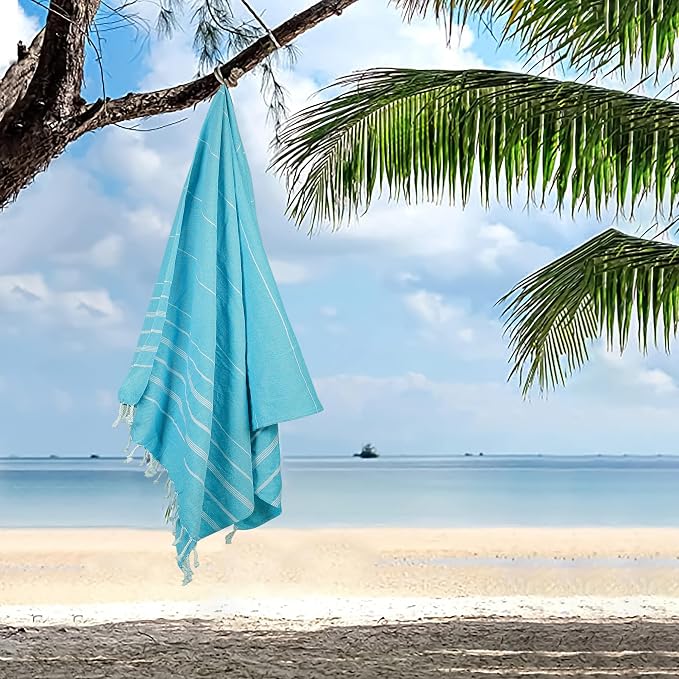 HILLFAIR Cotton Turkish Beach Towels, Quick Dry Lightweight Sand Free Peshtemal - Image 4