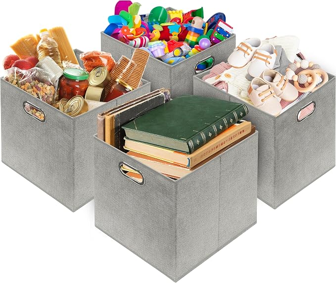 SIMPLE HOUSEWARE 13-Inch Collapsible Fabric Cube Storage Bin - Image 4