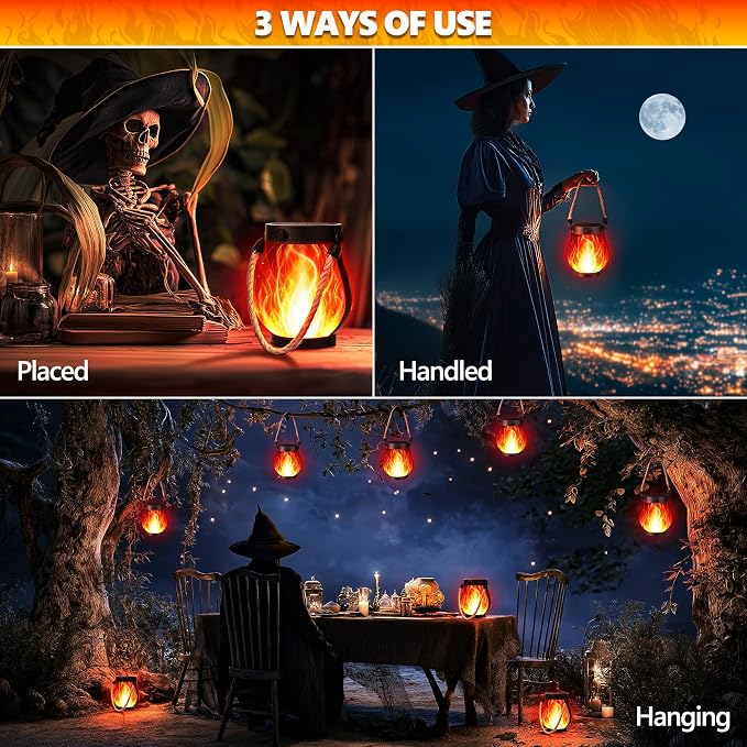 Halloween Solar Flame Lantern Hanging Outdoor Waterproof Purple - Image 3
