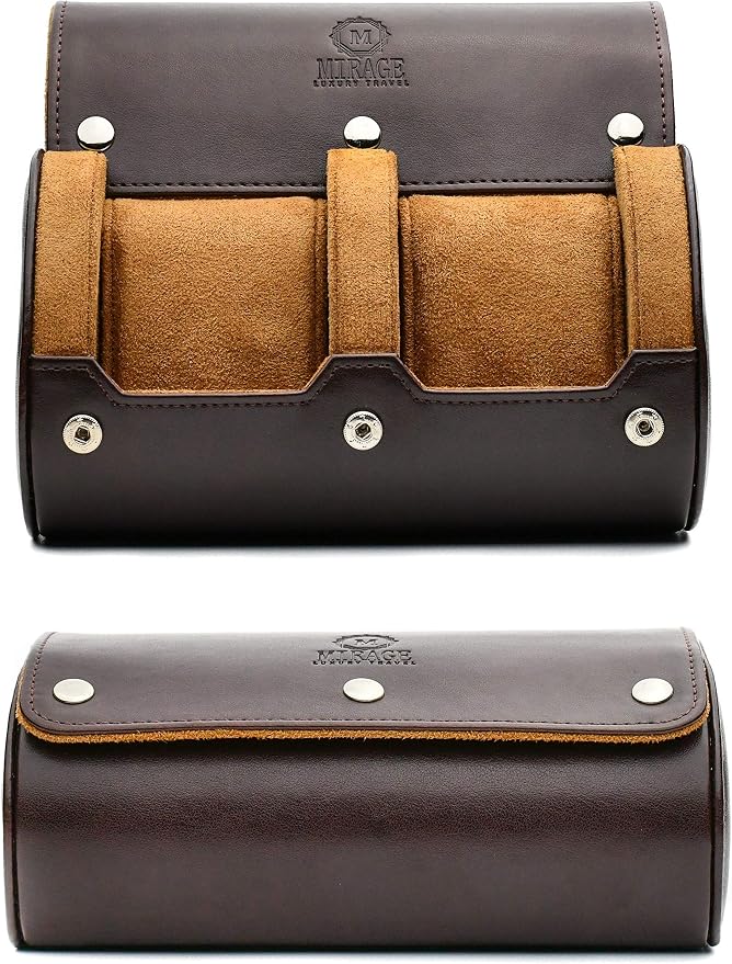 2 Watch Travel Case for Men Vegan Leather Watch Roll Case Organizer and Display by MirageLuxuryTravel