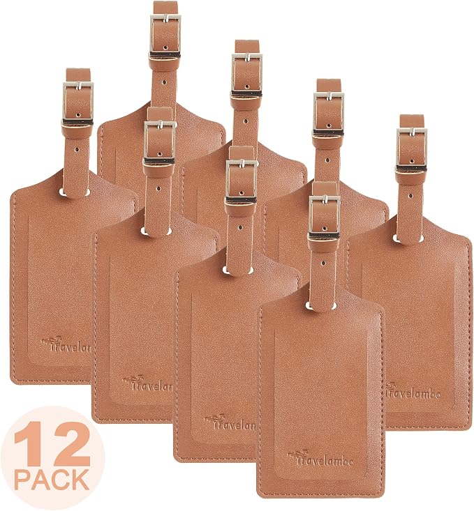 8 Pack Leather Luggage Travel Bag Tags by Travelambo by Travelambo