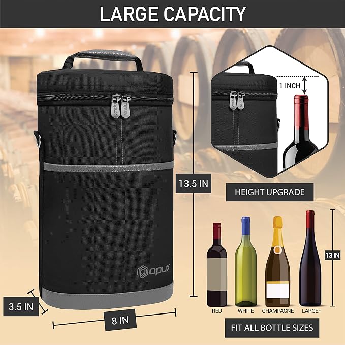 OPUX 2 Bottle Wine Carrier Tote, Insulated Leakproof Wine Cooler Bag, Wine - Image 3