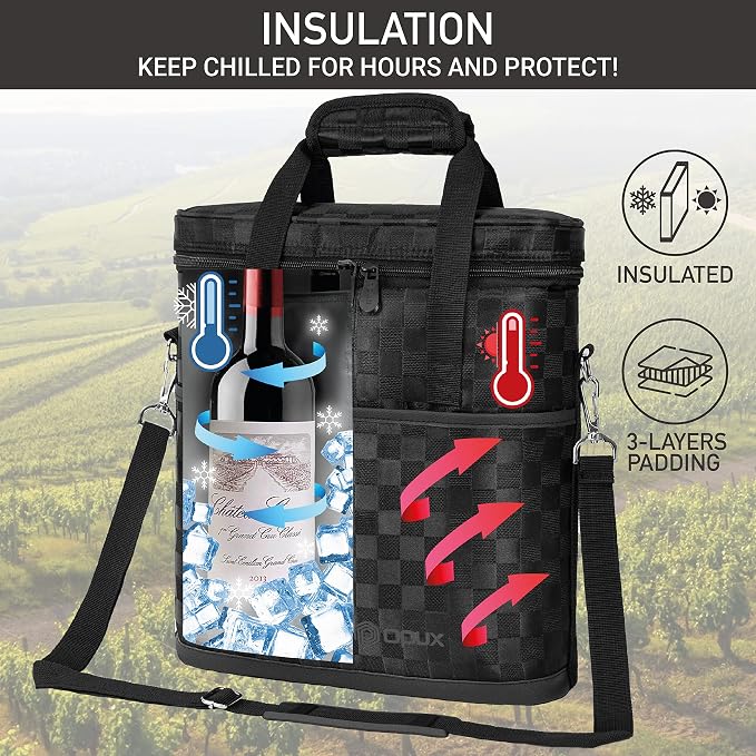 OPUX 3 Bottle Wine Carrier Tote, Insulated Leakproof Wine Cooler Bag, Wine - Image 2