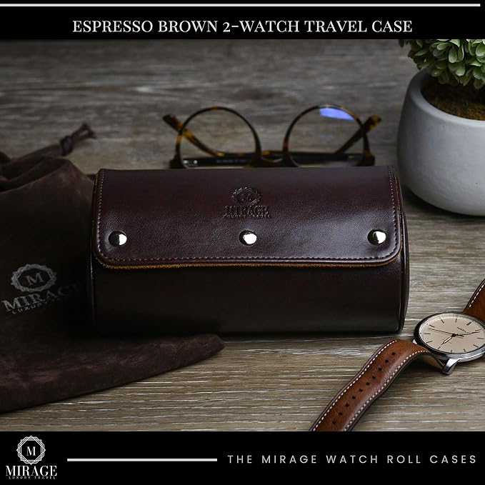 2 Watch Travel Case for Men Vegan Leather Watch Roll Case Organizer and Display - Image 5