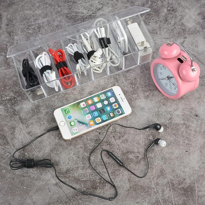 Acrylic Electronics Organizer-8 Sections Clear Cable Storage Bin Box, Cord - Image 6