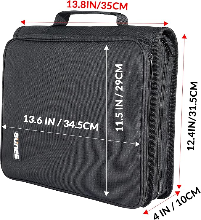 SUNEE Zippered Binder Bag with Handle, 2-Inch 3-Ring O-Ring, 500-Sheet Capacity - Image 4