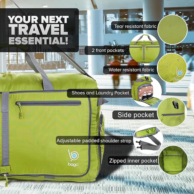 Bago Foldable Duffel Bags for Traveling Women & Men - 60L Medium Packable - Image 3