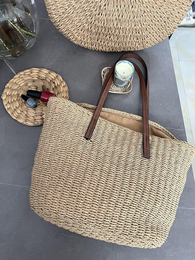 YXILEE Straw Bags For Women | M Size Travel Straw Totes Bag Woven Summer - Image 7