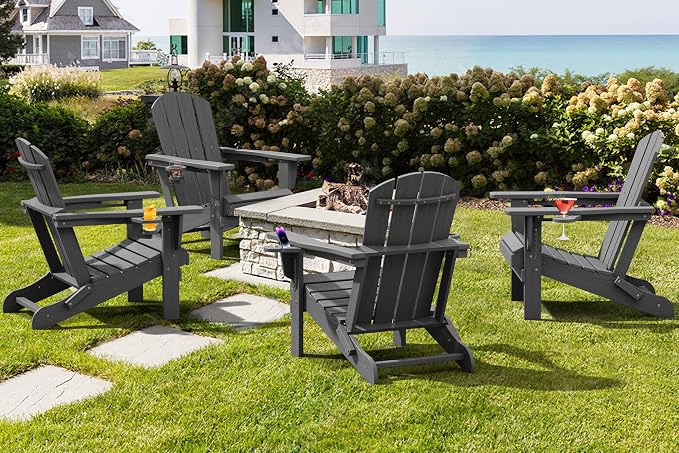 SERWALL Foldable Adirondack Chair Set of 4, HDPE Adirondack Chair - Image 7