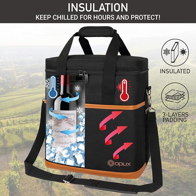 opux 6 Bottle Carrier Tote | Insulated Padded Wine Cooler Bag - Image 2