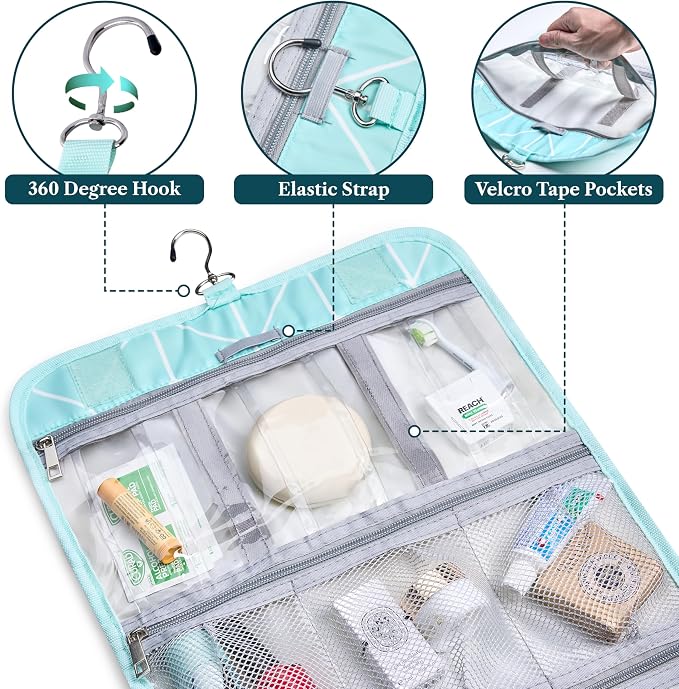PAVILIA Hanging Toiletry Bag Women Men, Travel Kit Foldable Large Toiletries - Image 3