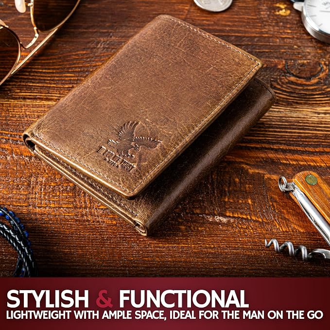 BULL GUARD Best Leather Men's RFID Trifold Wallet - Image 3
