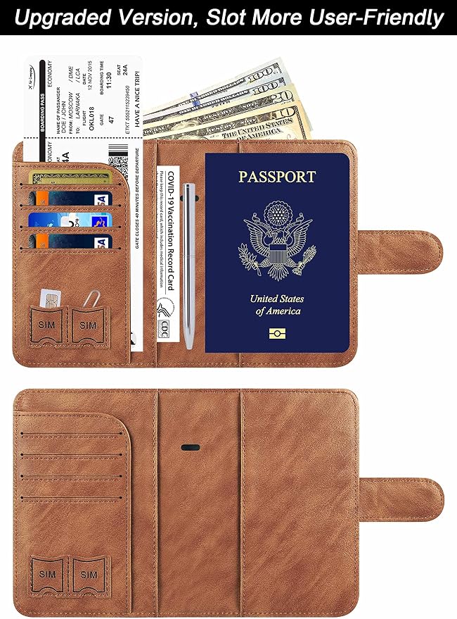 Airtag Passport Holder Cover Wallet Travel Essentials Leather Rfid Blocking - Image 2