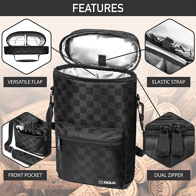 opux Wine Bag 2 Bottle Wine Tote Carrier, Insulated Wine Cooler Bag - Image 4