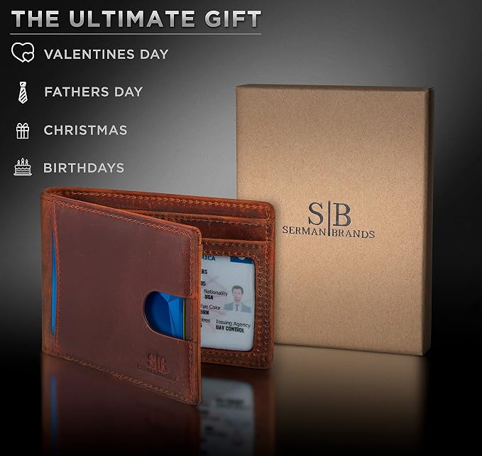 SERMAN BRANDS RFID Blocking Slim Bifold Genuine Leather Thin Minimalist Front - Image 6