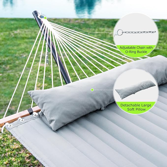 Double Hammock with Stand for Outdoor, Heavy Duty Portable Hammock with - Image 4