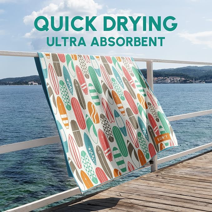 SUN'Y Waffle Microfiber Beach Towel – Sand Free, Quick Dry, Ultra Absorbent - Image 5