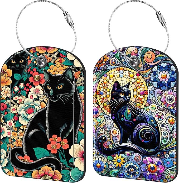 Black Cat and Flower Luggage Tag by iapodiad