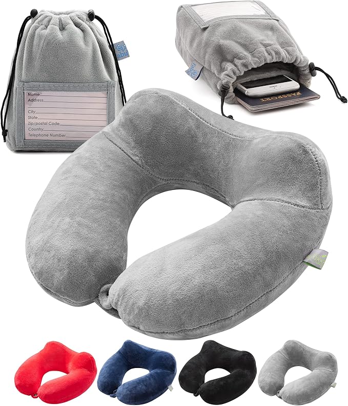 Inflatable Travel Neck Pillow: Extra-Soft, Cushion. by Outdoorwares+Hut