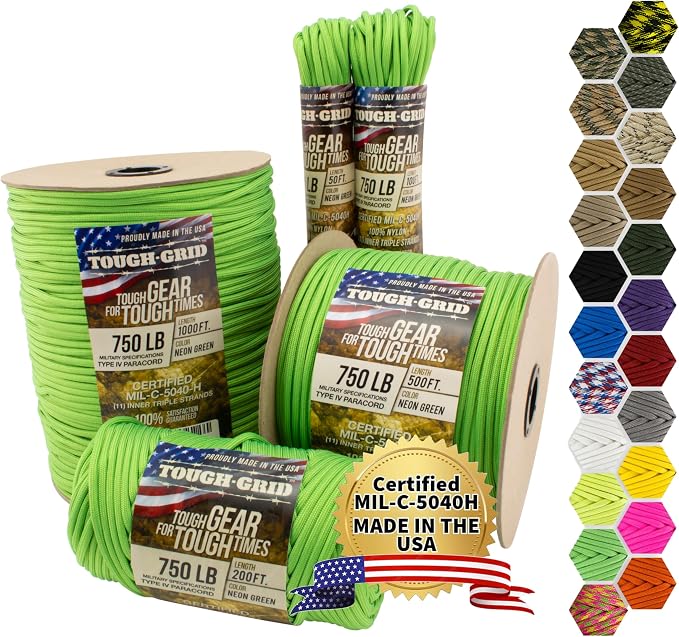 TOUGH-GRID 750 Paracord Rope Nylon Parachute Cord, Made in USA Survival Kit by TOUGH-GRID