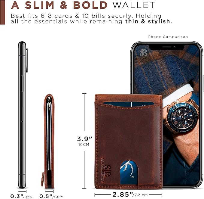 SERMAN BRANDS RFID Blocking Slim Bifold Genuine Leather Minimalist Front Pocket - Image 6
