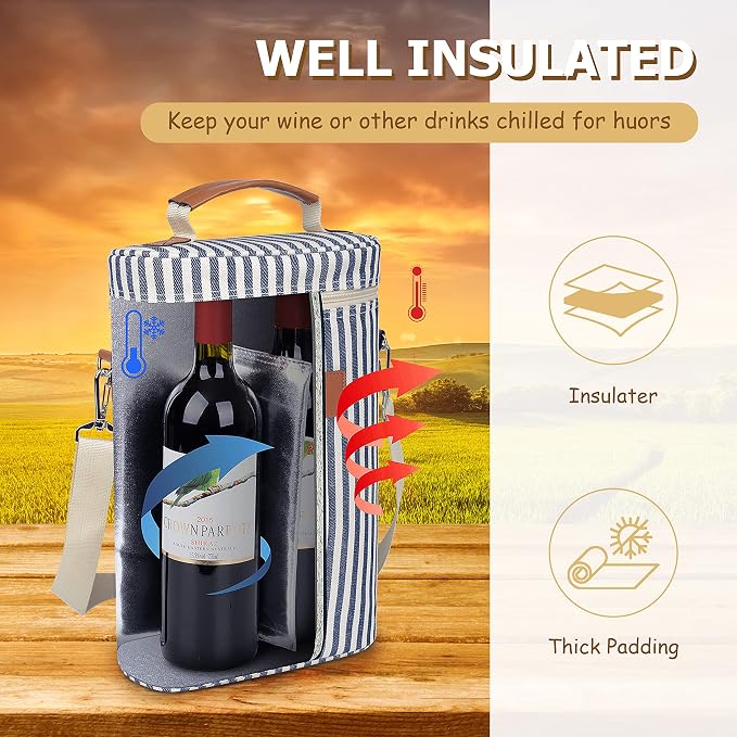 Tirrinia 2 Bottle Insulated Wine Tote Carrier - Image 6