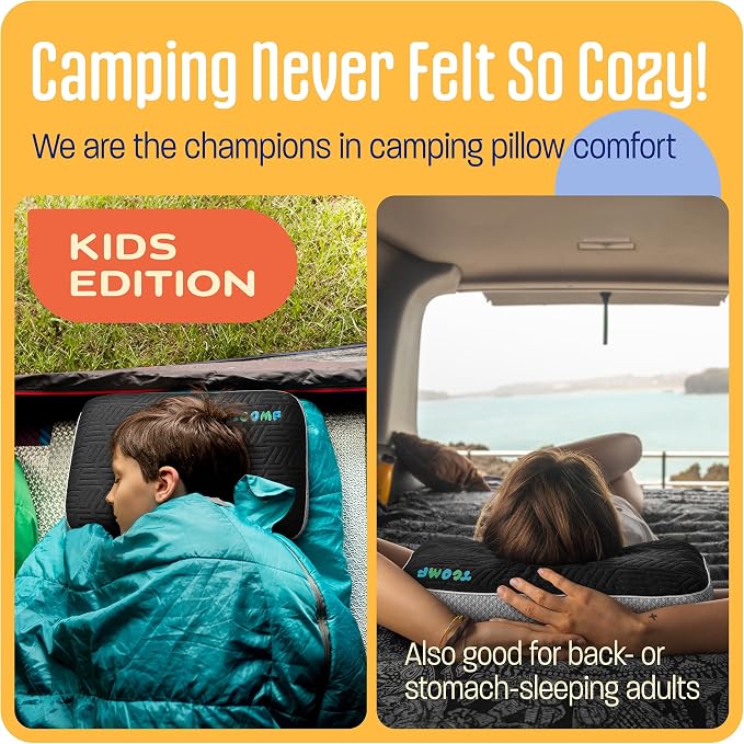 Kids Camping Pillow: Dual-Cover Memory Foam Small Pillow; Medium-Firm Camp - Image 4