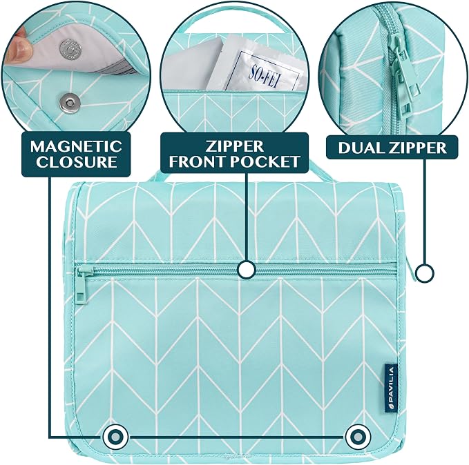 PAVILIA Hanging Toiletry Bag Women Men, Foldable Cosmetic Organizer Travel Bag - Image 3