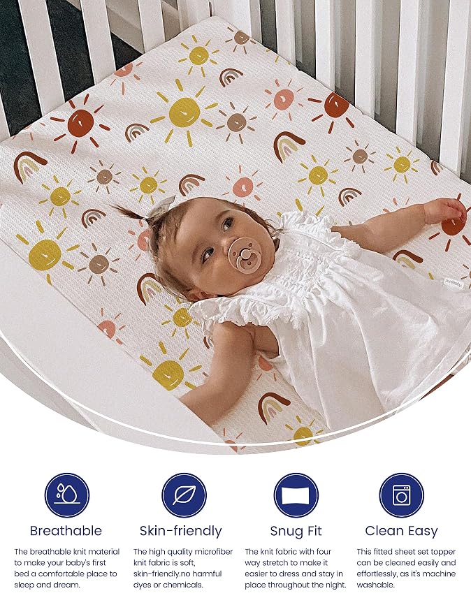 TotAha Mini Crib Sheets Boho Rainbow, Hypoallergenic Pack N Play Mattress Sheets - Image 2