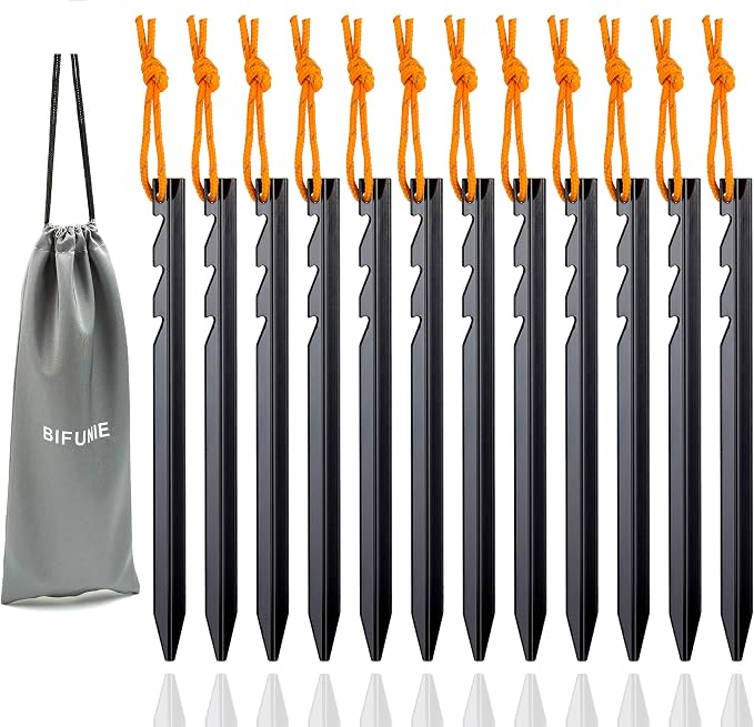 Aluminum Alloy Tent Stakes Pegs, Lightweight Metal Stakes Pegs by BIFUNIE