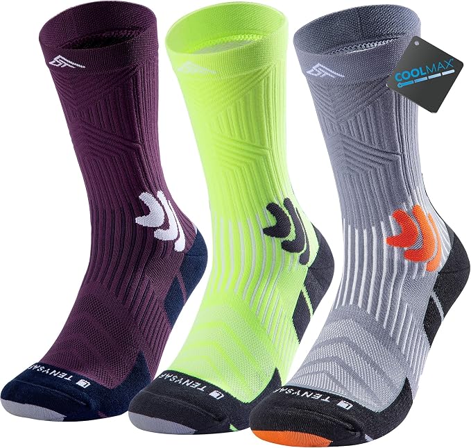 Men's Compression Running Socks: Coolmax Athletic Crew Socks Moisture Wicking by TENYSAF%C2%AE