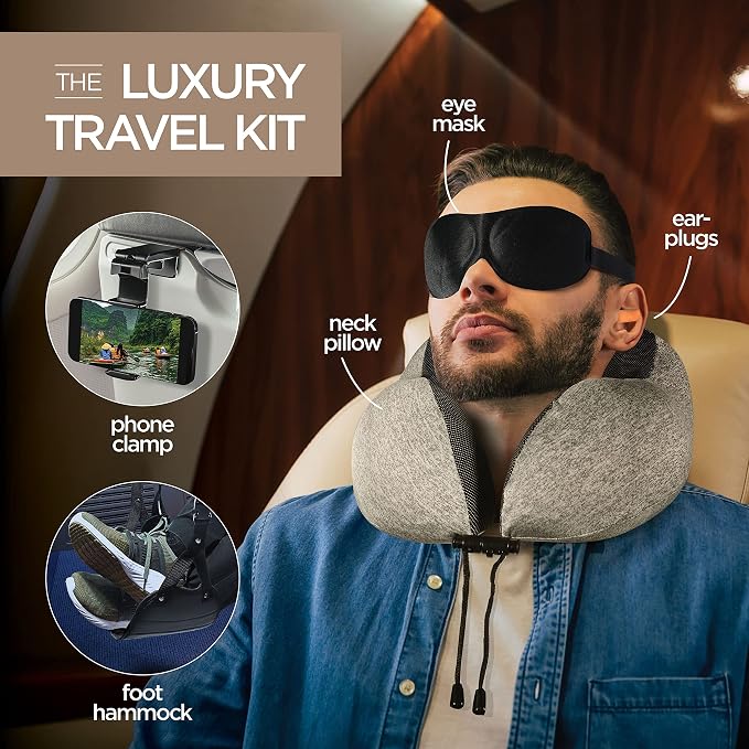 Airplane Neck Pillow Includes Travel Pillow + Airplane Phone Holder Mount + Eye - Image 7