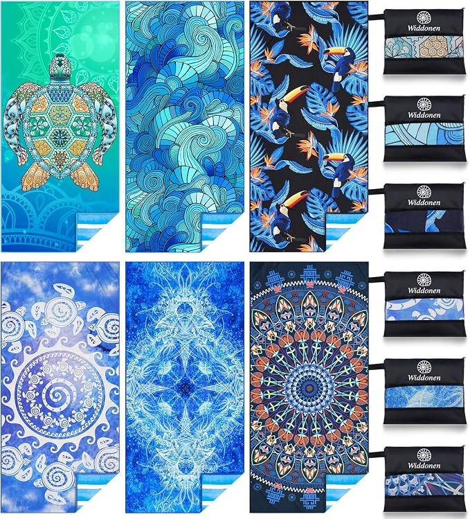 6 Pack Microfiber Lightweight Beach Towel Sand Free Quick Dry Absorbent Thin by WIDDONEN