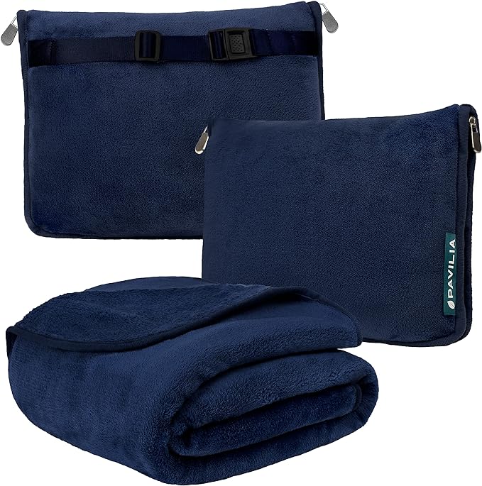 PAVILIA Travel Blanket Pillow, Soft Airplane Blanket 2-IN-1 Combo Set, Plane by PAVILIA