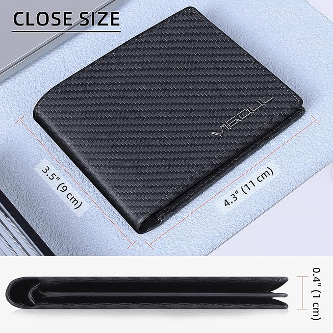 VISOUL Mens Carbon Fiber Leather Bifold Wallet - Image 3