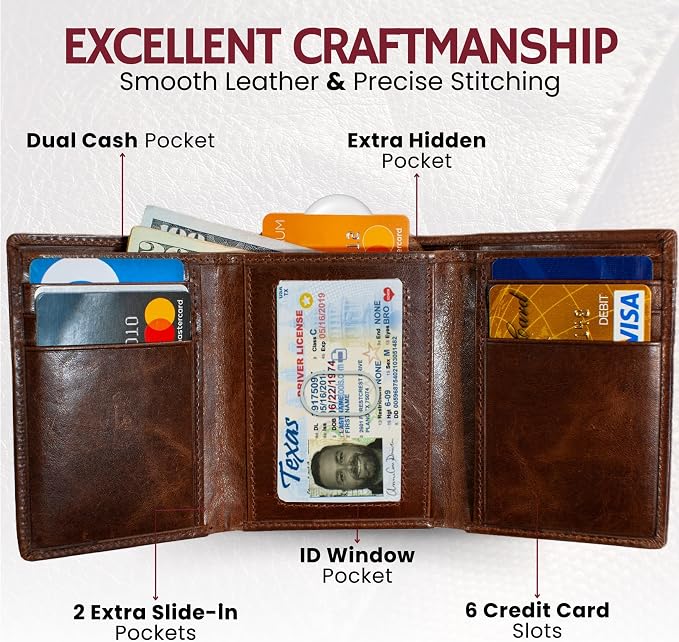 BULL GUARD Best Leather Men's RFID Trifold Wallet - Image 2