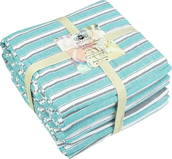 HILLFAIR Cotton Turkish Beach Towels, Quick Dry Lightweight Sand Free Peshtemal - Image 5