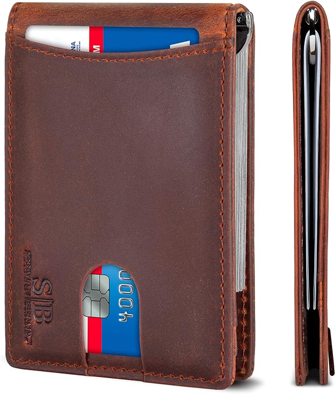 SERMAN BRANDS RFID Blocking Slim Bifold Genuine Leather Minimalist Front Pocket by SERMANBRANDS