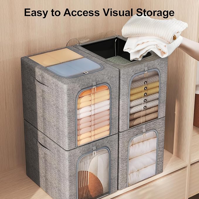 GoMaihe Clothes Storage Bins Metal Frame: 55L Extra Large Stackable Closet - Image 5