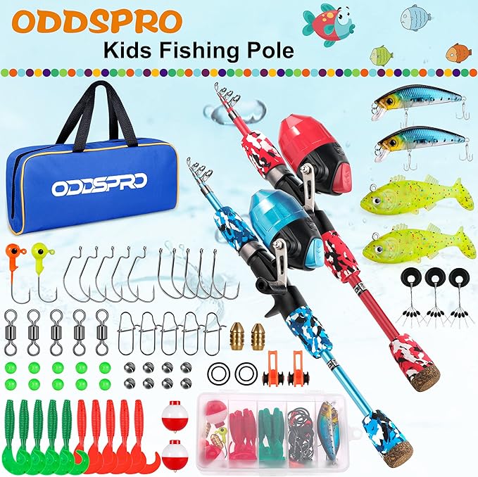 ODDSPRO Kids Fishing Pole Pink, Portable Telescopic Fishing Rod and Reel Combo - Image 2